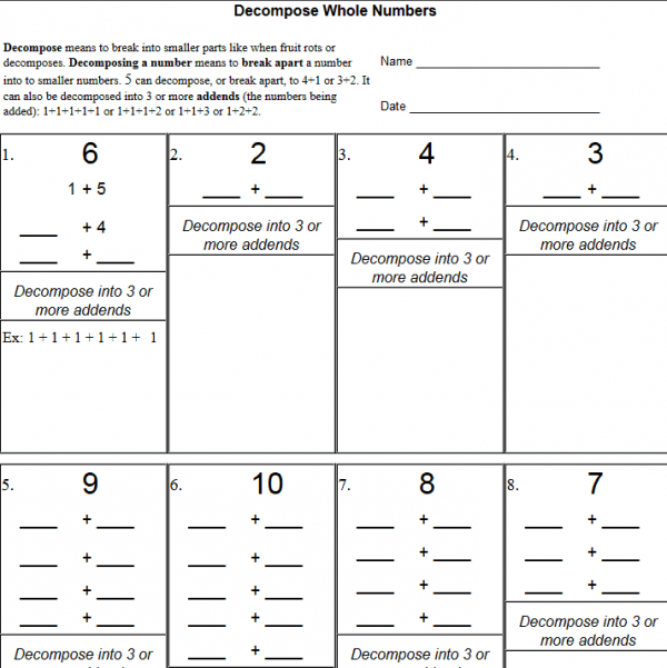 Decompose Numbers Worksheets The Teachers #39 Cafe